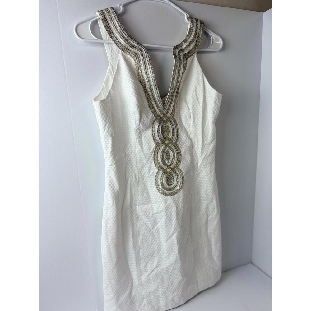 Lilly Pulitzer Valli Shift Dress, Resort White, Size 0 Golden Silver NWT - Picture 4 of 9